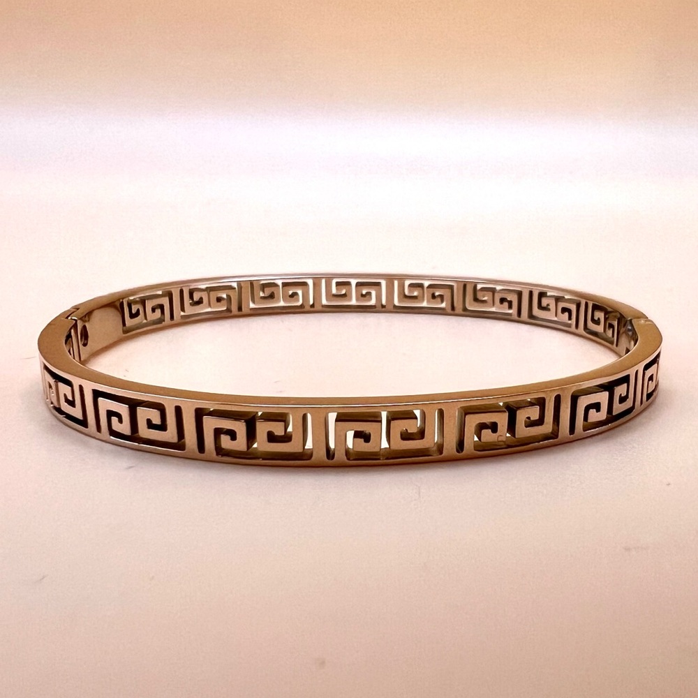 Greek Key Bangle Bracelet, Rose Gold